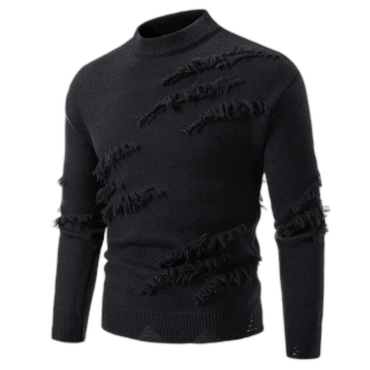 Men's Distressed Round-Neck Knit Sweater Casual