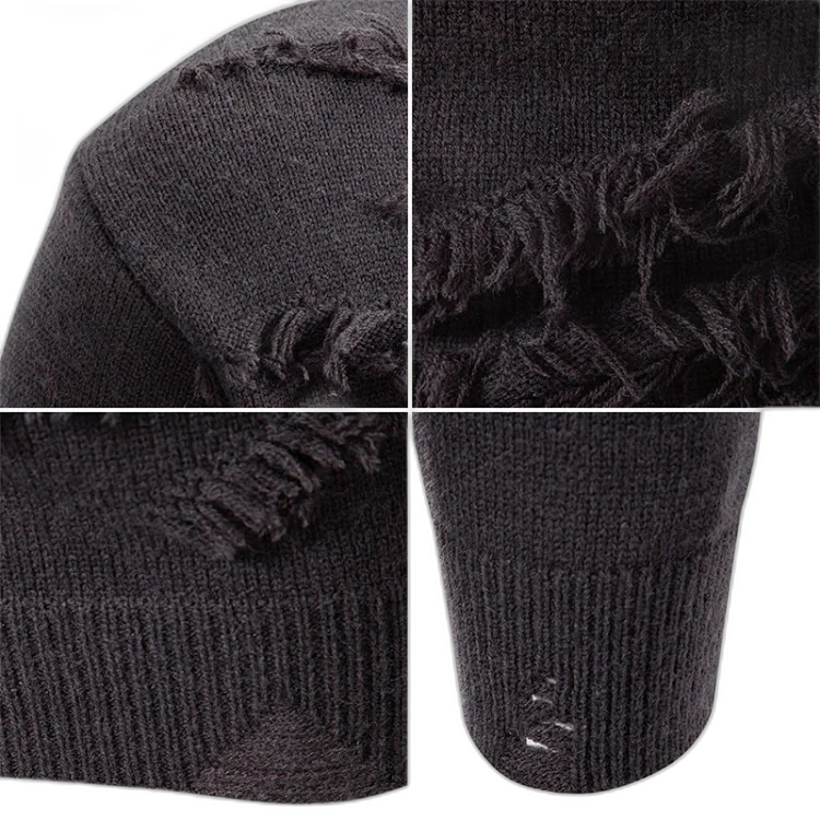 Men's Distressed Round-Neck Knit Sweater Casual