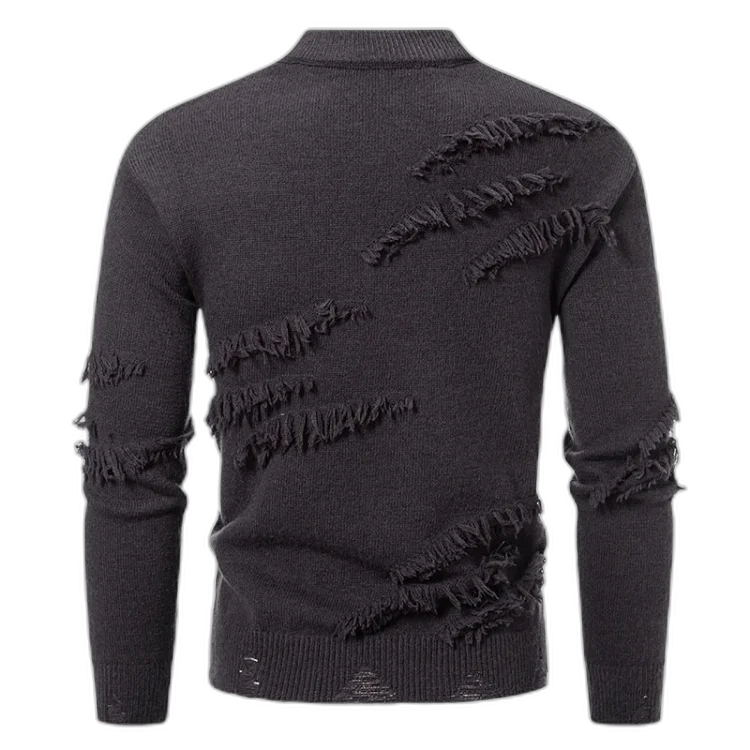 Men's Distressed Round-Neck Knit Sweater Casual