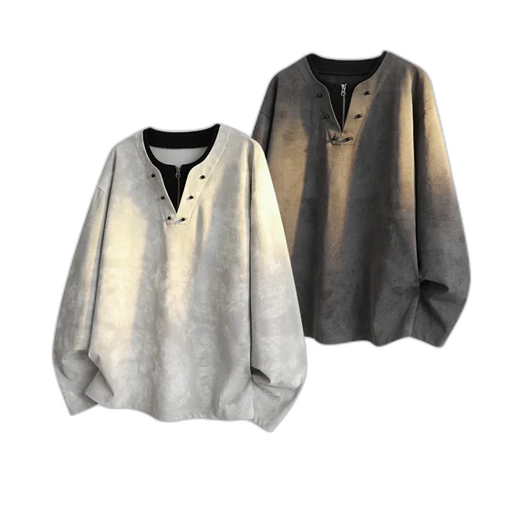 Men's Half-Zip V-Neck Tie-Dye Layered Tee