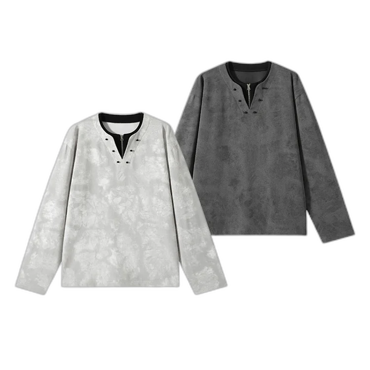 Men's Half-Zip V-Neck Tie-Dye Layered Tee