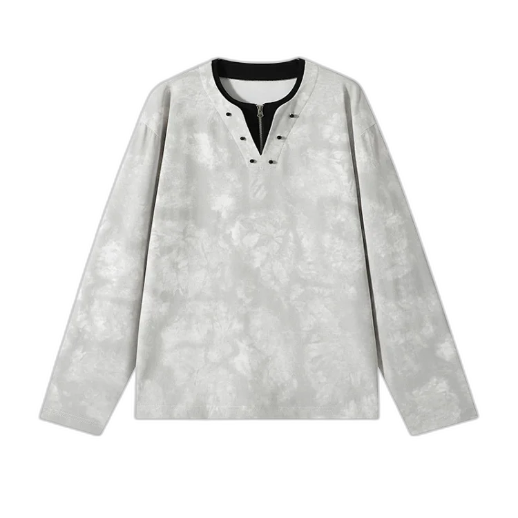 Men's Half-Zip V-Neck Tie-Dye Layered Tee