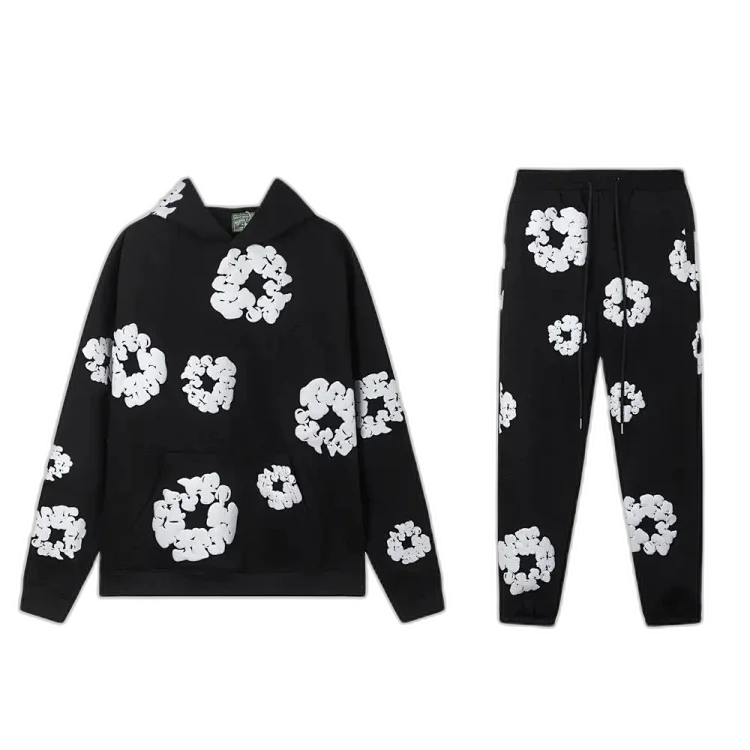 Trendy Oversized Foam-Print Hoodie Set